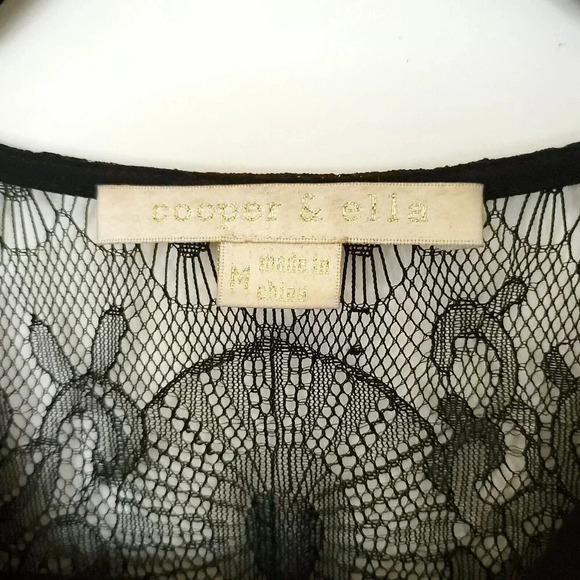 Cooper & Ella Top Size Medium Black Lace Inset V-Neck Sleeveless See Thru Back - Picture 3 of 12